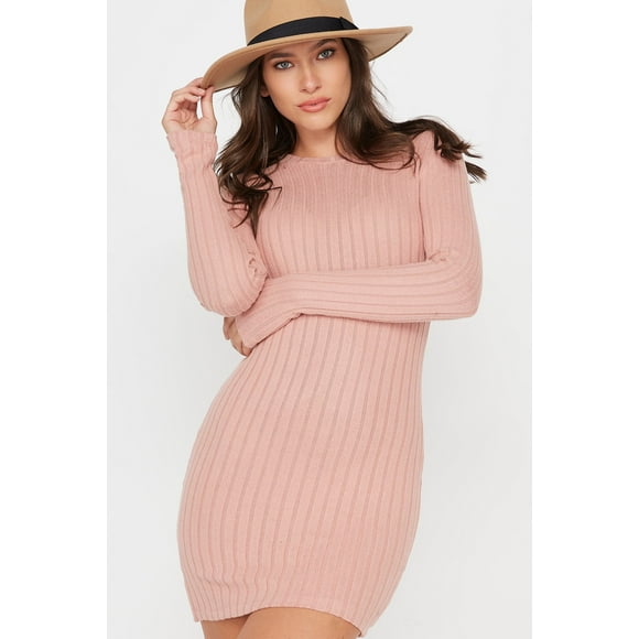 Urban Planet Robe Mini à Manches Longues Col Montant Côtelé pour Femmes