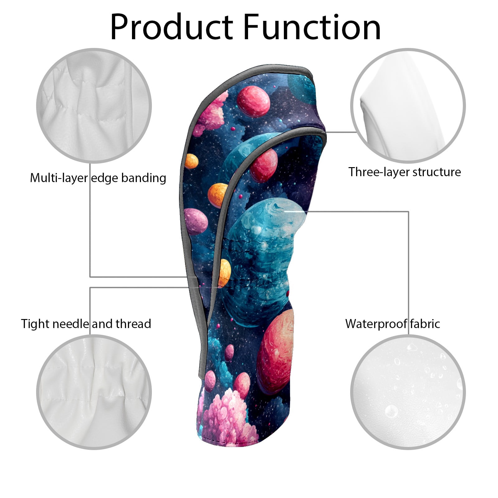 Golf Club Covers PU Leather Waterproof Head Covers for Fairway Woods Hybrids Colorful Planet Unisex Fits Most Brands