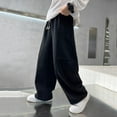 thumbnail image 5 of IVEYRTF Boys Loose Solid Color Wide Leg Jogger Pants Casual Athletic Fit Elastic Kids Spring Fall Thickened Warmth Everyday Bottoms(Black#1,13-14 Years), 5 of 8