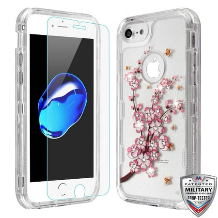 Apple iPhone 8, iPhone 7, iPhone 6 / 6S Phone Case Hybrid Armor Shockproof Impact Rubber Hard Protective Cover + Screen Protector Spring Flower Clear Case for Apple iPhone 8, Apple iPhone 8