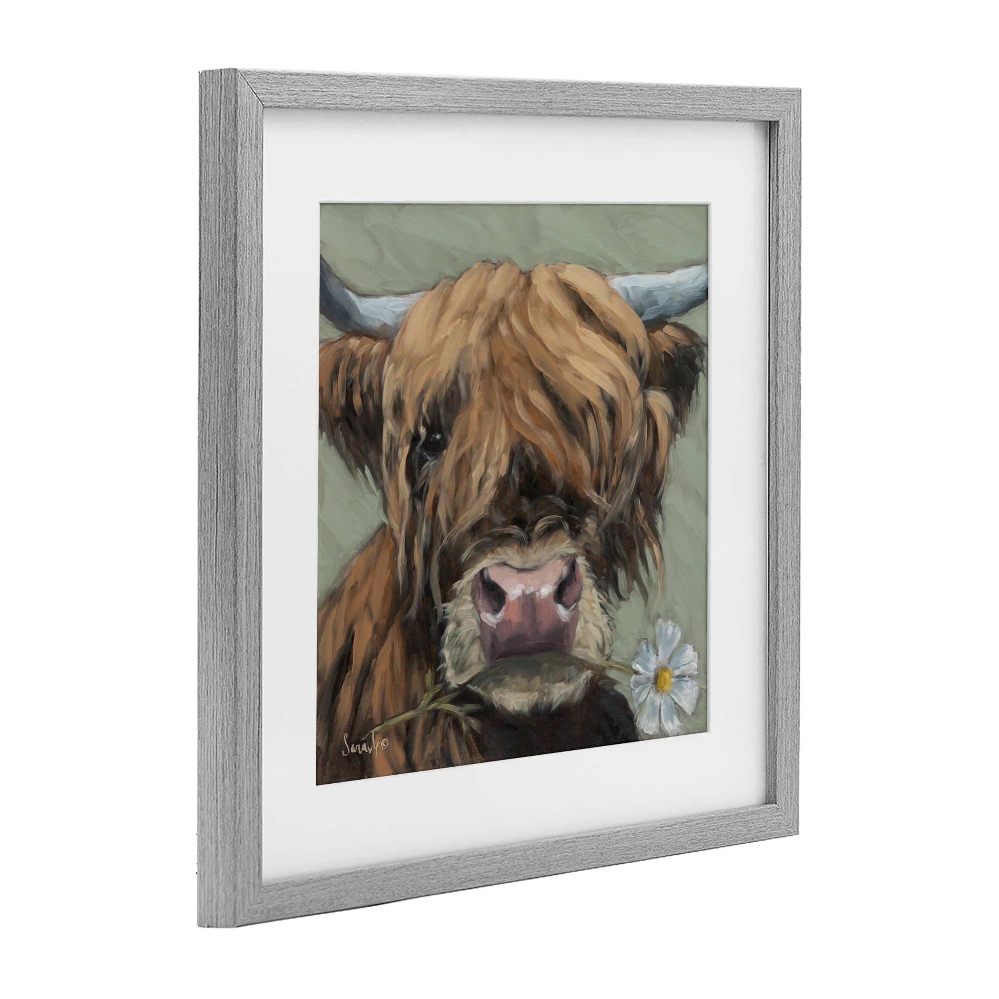 Stupell Industries Blossom Babe Cattle Gray Framed Print Under Glass, design by Sara G. Designs