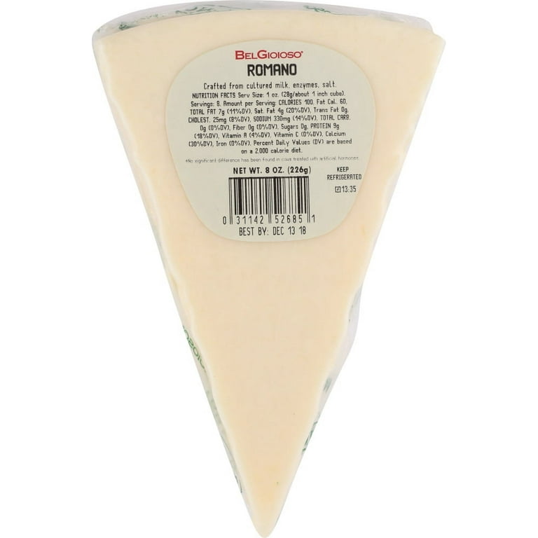 BelGioioso Romano Cheese Wedge, Specialty Hard Cheese, 8 oz Refrigerated Plastic Packet