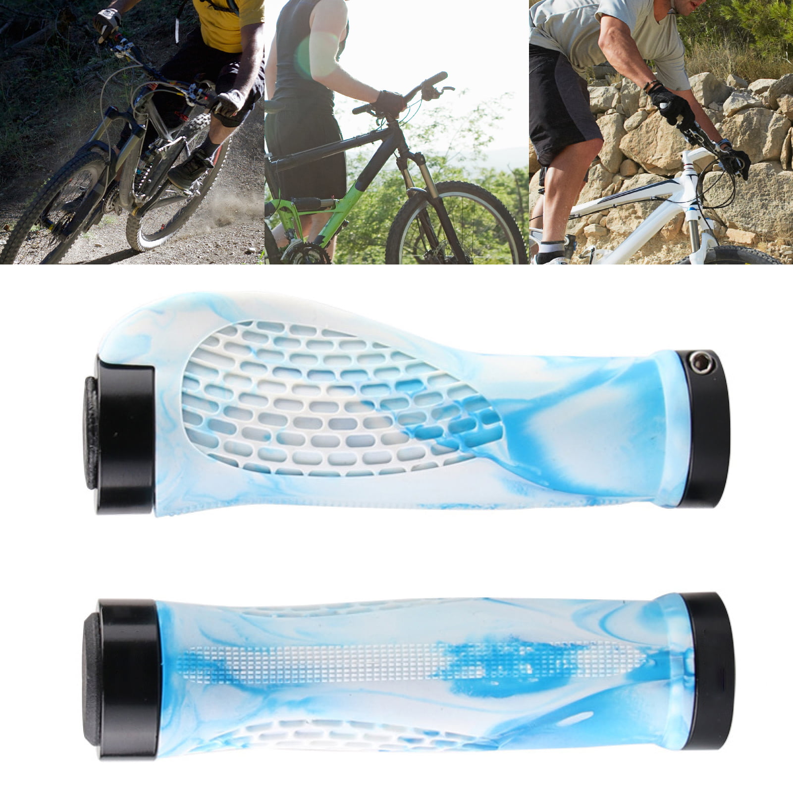 1Pair Cycling Mountain Bike Bicycle Grips Lock Plug Ergonomic Handlebar Grip Bar 