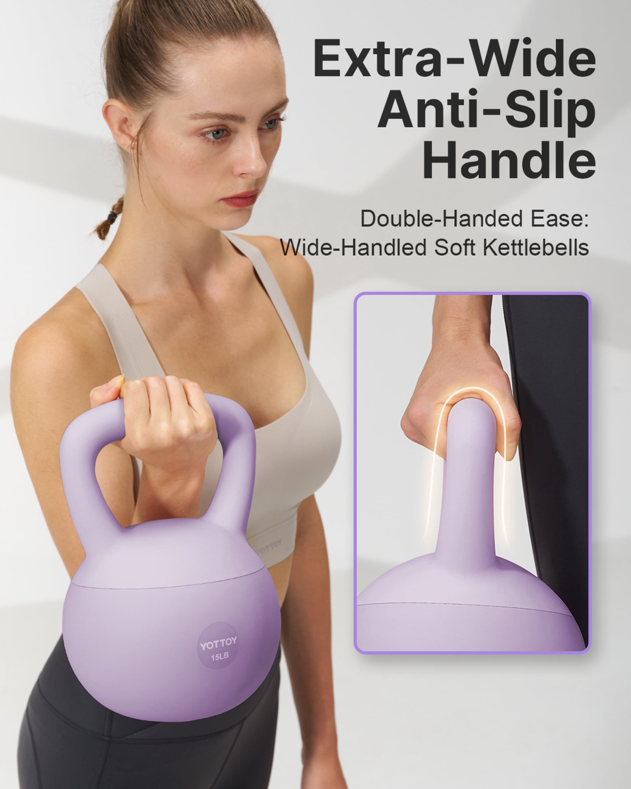 YOTTOY 20 lb Soft Kettlebell — Purple, Anti-Slip Grip,Weight for Home Workouts,Safety Guaranteed