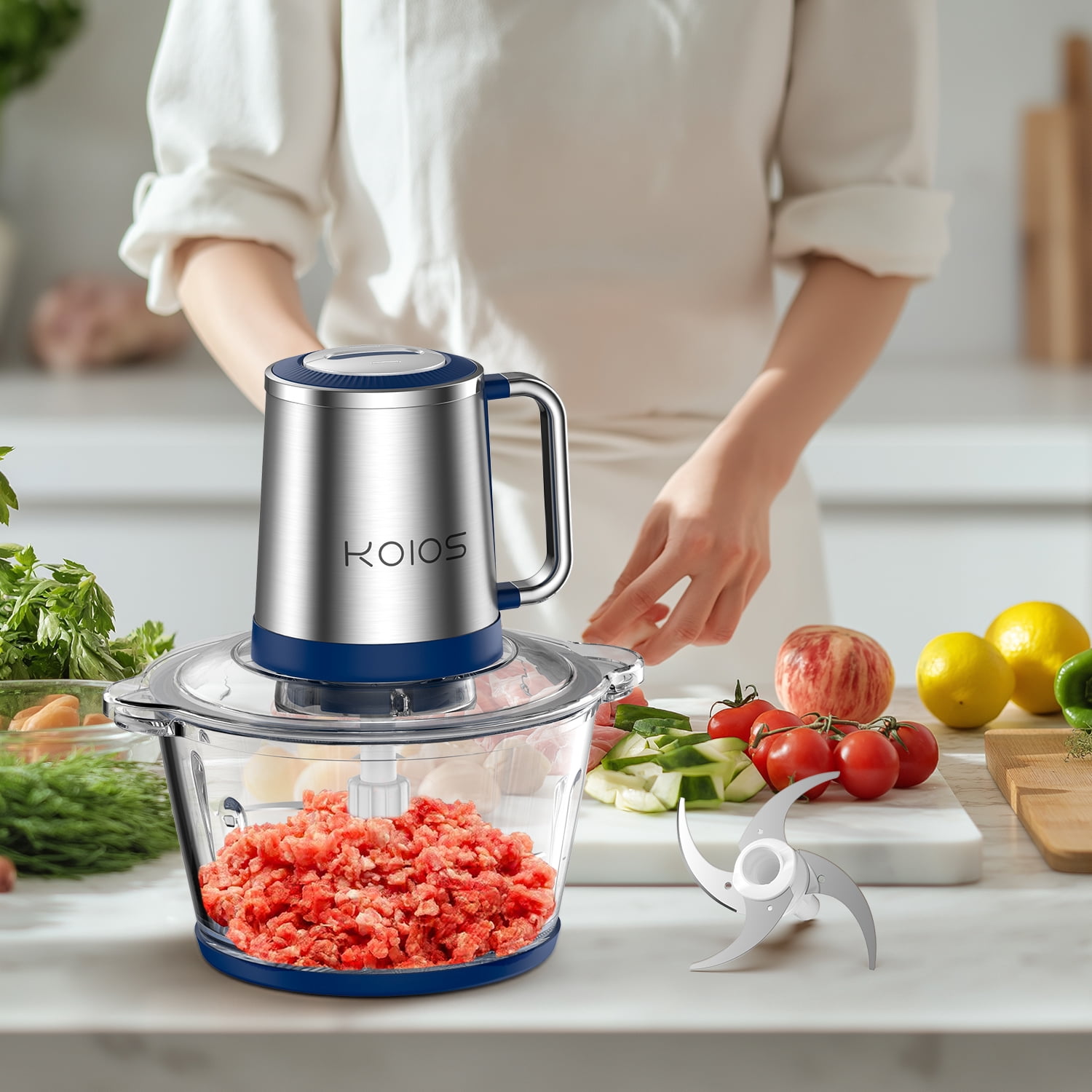 Electric Food Chopper, 8 Cup/2L Meat Grinder Food Processor Stainless Steel Meat for Vegetable Meat Fruit,with 1 Bowl