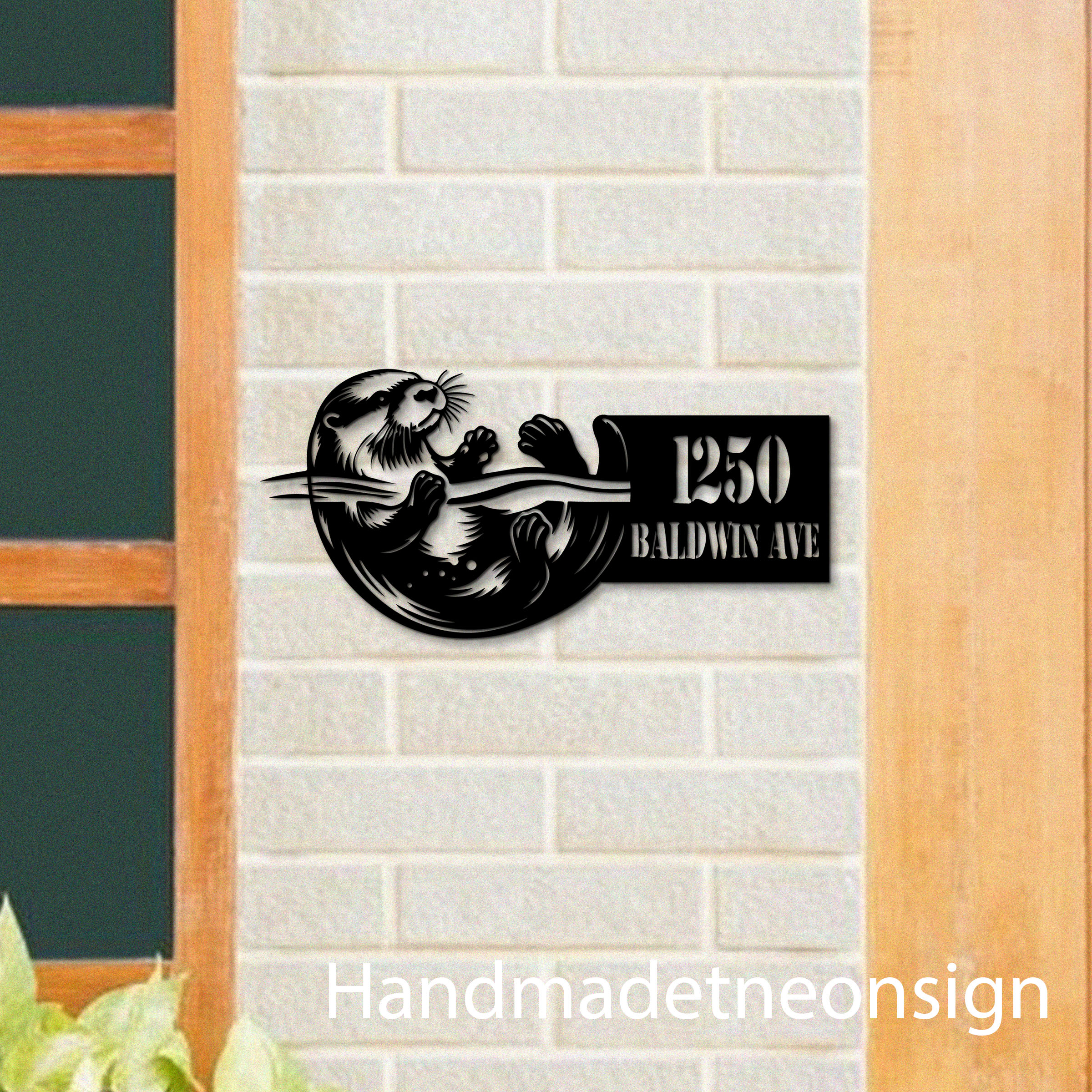 Handmadetneonsign Otter House Number, Animal Cute Otter Home Address Metal, House Address Sign 64611