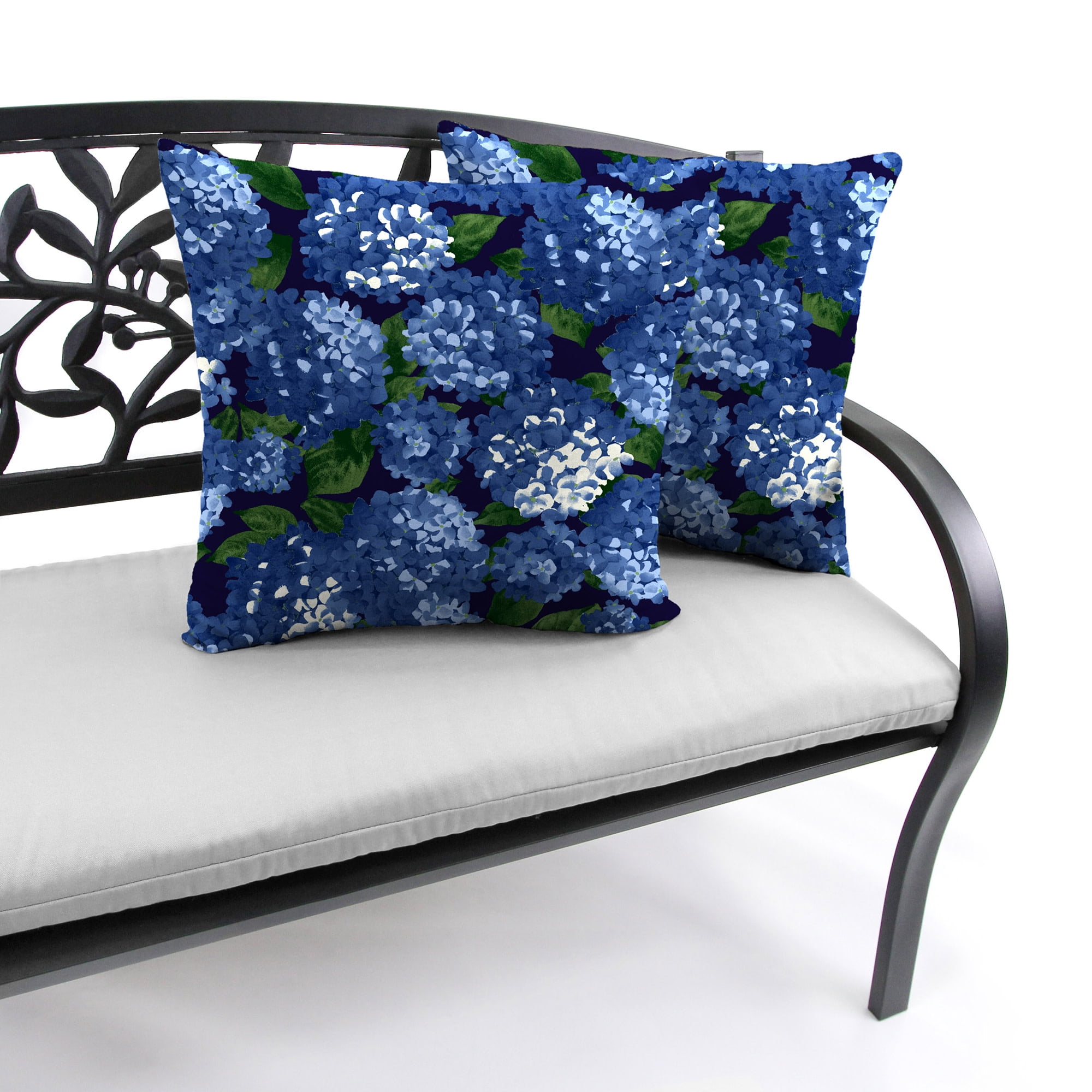 Jordan Manufacturing 22" x 22" Hydrangea Midnight Navy Floral Square Outdoor Throw Pillow (2 Pack)