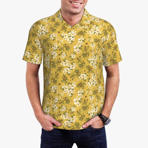 Balery Flower Camisa Polo de Hombre con Estampado, de Manga Corta y Tejido Medio, Camisa Tipo Golf Polo-4X-Large