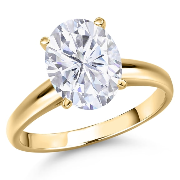 Gem Stone King 14K Yellow Gold White Zirconia Engagement Ring for Women | 7.66 Cttw | Oval 12X10MM | Gemstone Birthstone | Size 8