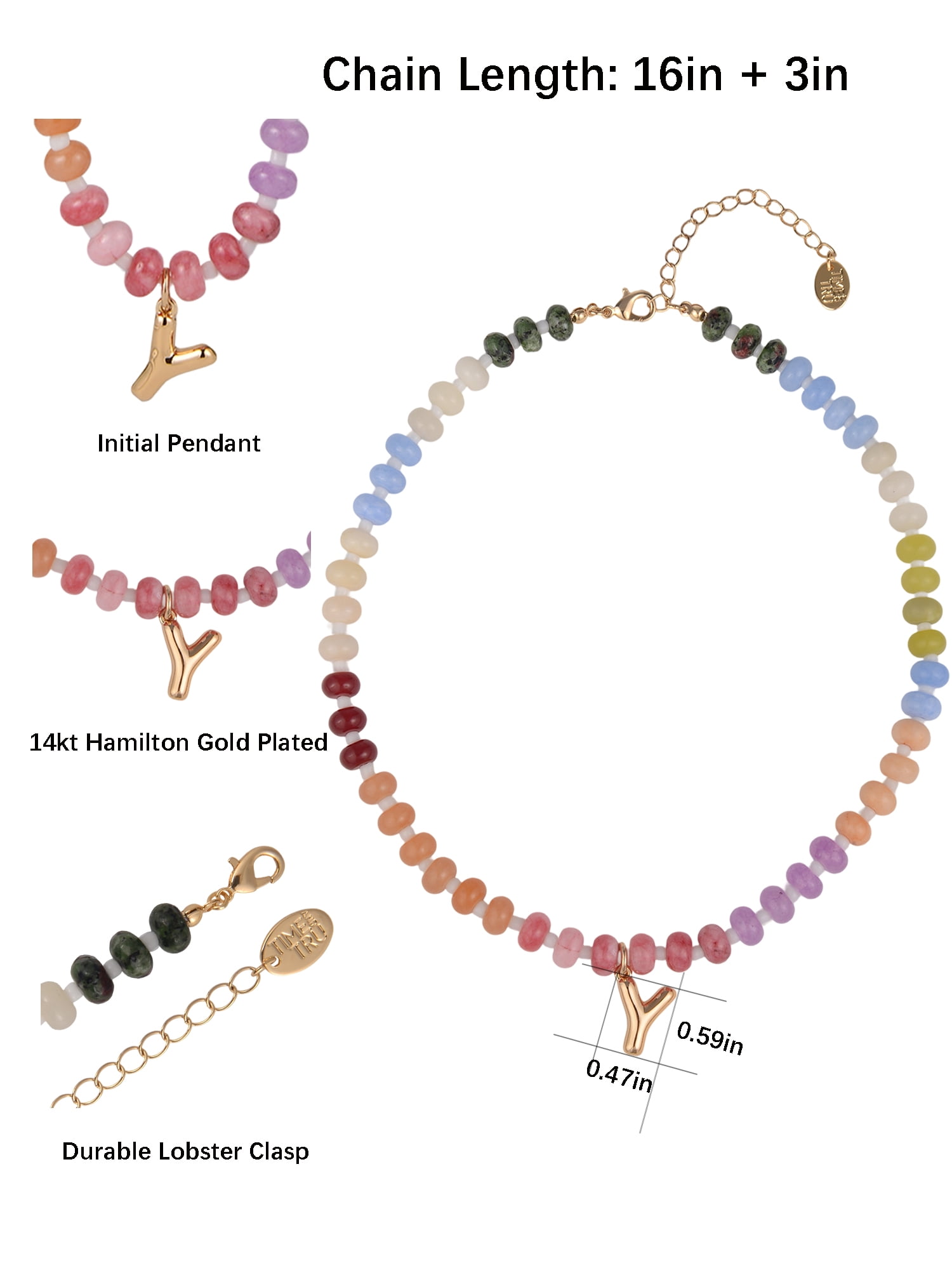 Time and Tru Goldtone Multicolored Bead Initial "Y" Necklace