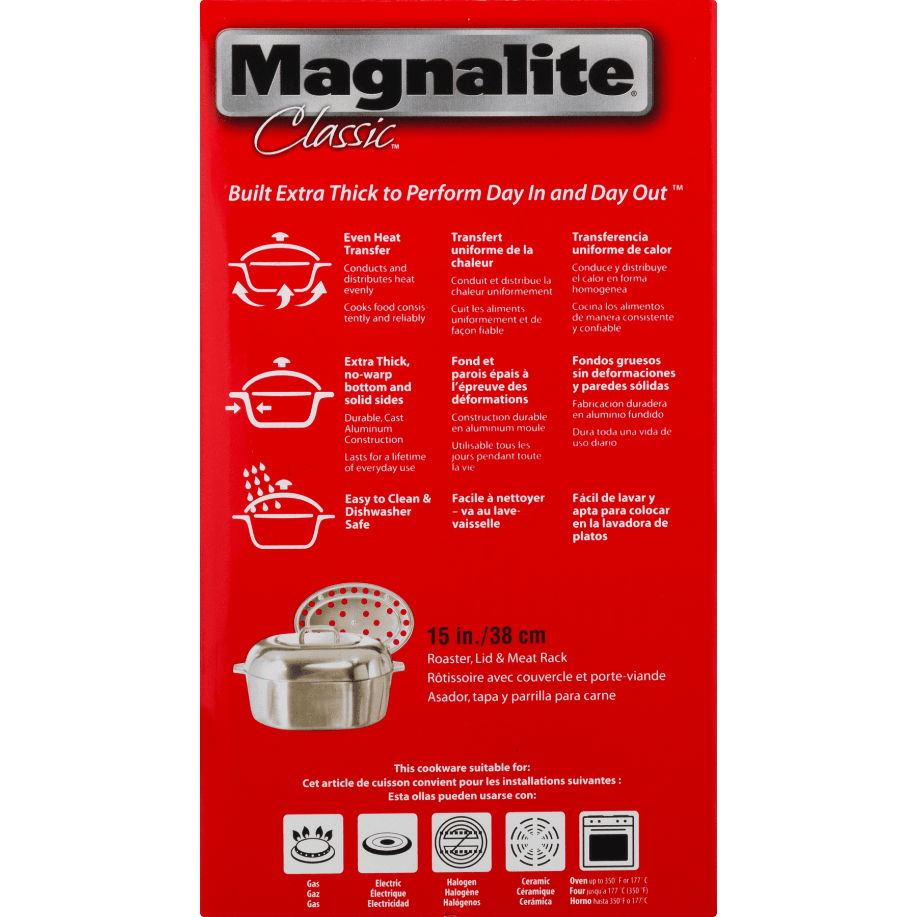 Magnalite Classic 15 Cast Aluminum 12 Quart Dutch Oven / Roaster With Lid.  Original Box. With Trivet. 