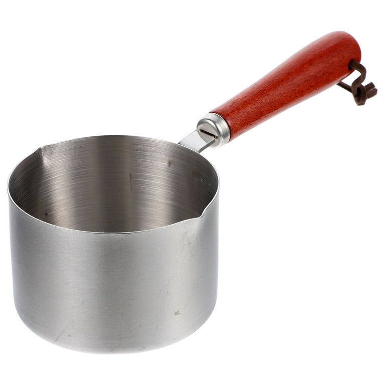 Wood Handle Oil Pot Melting Pot Stainless Steel Dual Pour Spout Small Pot, Size: 22X10.8X6.6CM
