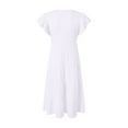 thumbnail image 4 of Zanarzt Girls Princess Dress Girl's Dresses Cotton Ruffle Sleeve Tiered Swing A Line Cute Midi Casual Sundress Back to School Clothes White,14-15 Years, 4 of 5