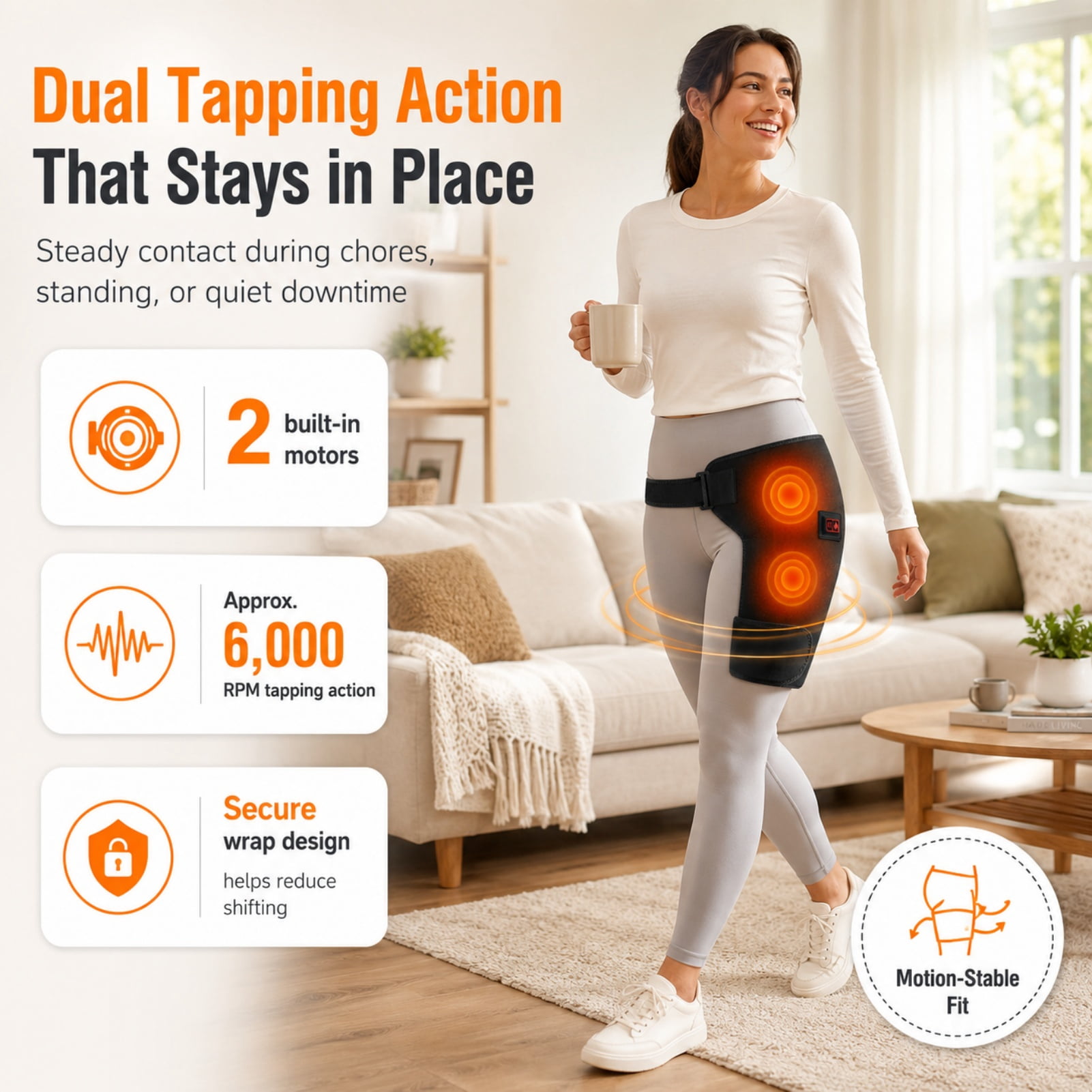 Daywick 4-in-1 Hip Therapy Belt, Daywick Hip Belt, Three-Level Adjustable Settings with Secure Snug Fit, Dual-Motor Setup with Multi-led Aesthetic Layout, Wireless Design, Ideal for Indoor Use