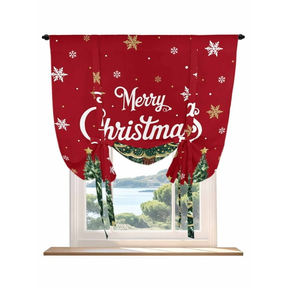 Red Christmas Tie Up Curtains for Windows 63 Inch Length Balloon Curtains Kitchen Adjustable Balloon Window Shade Snowflake Xmas Christmas Tree Tie Up Valance Bathroom Curtain Window 42"x63"