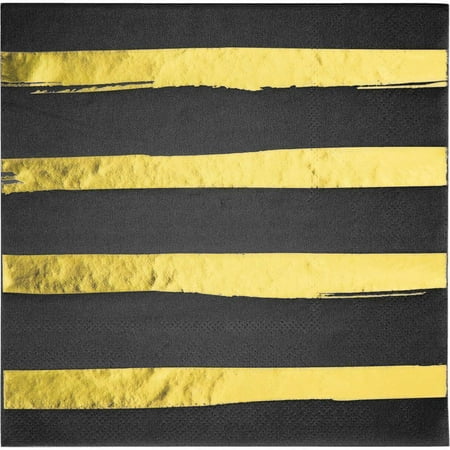 Foil Stamped Black Linen - Creative Converting Toc Black Velvet Foil Luncheon Napkin 3Ply, Foil Stamp, 16 ct