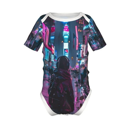 

Adobk Neon Night Cityscape Print Baby Climbing Clothes Jumpsuit Rompers Classic Rompers Child Short sleeve Bodysuits-18 Months