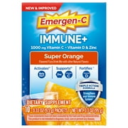 Emergen-C Immune+ Triple Action Immune Support Powder, Betavia (R), 1000Mg Vitamin C, BVitamins, Vitamin D and Antioxidants, Super Orange  10 Count