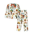 thumbnail image 2 of Kll Funny Farmers Print Women'S Long Sleeve Pajamas With Pants Sleepwear Loungewear 2 Set-Medium, 2 of 9