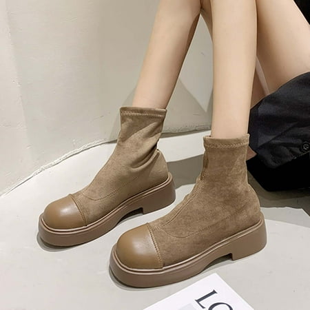 

Zedker Boots For Women Winter Boots Fashion All-Match Thick-Soled Round Toe Ankle Boots Women S Plush Surface Stitching Boots Walking Boot