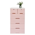 thumbnail image 2 of 6 Drawers Dresser Chest, Freestanding 5-Layer Plastic Storage Cabinet Tower with Lock and Wheels for Living Room Bedroom Children's Room Pink, 2 of 8