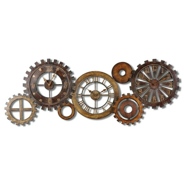 54 Hand Forged Metal Gears Wall Clock Grouping With Heavily Antiqued Finish Com - Gear Wall Clocks Metal