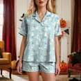 thumbnail image 2 of Towmus Womens Silk Satin Pajamas Set Short Sleeve Sleepwear Soft Button Down Loungewear Two-piece Pjs Sets, 2 of 5
