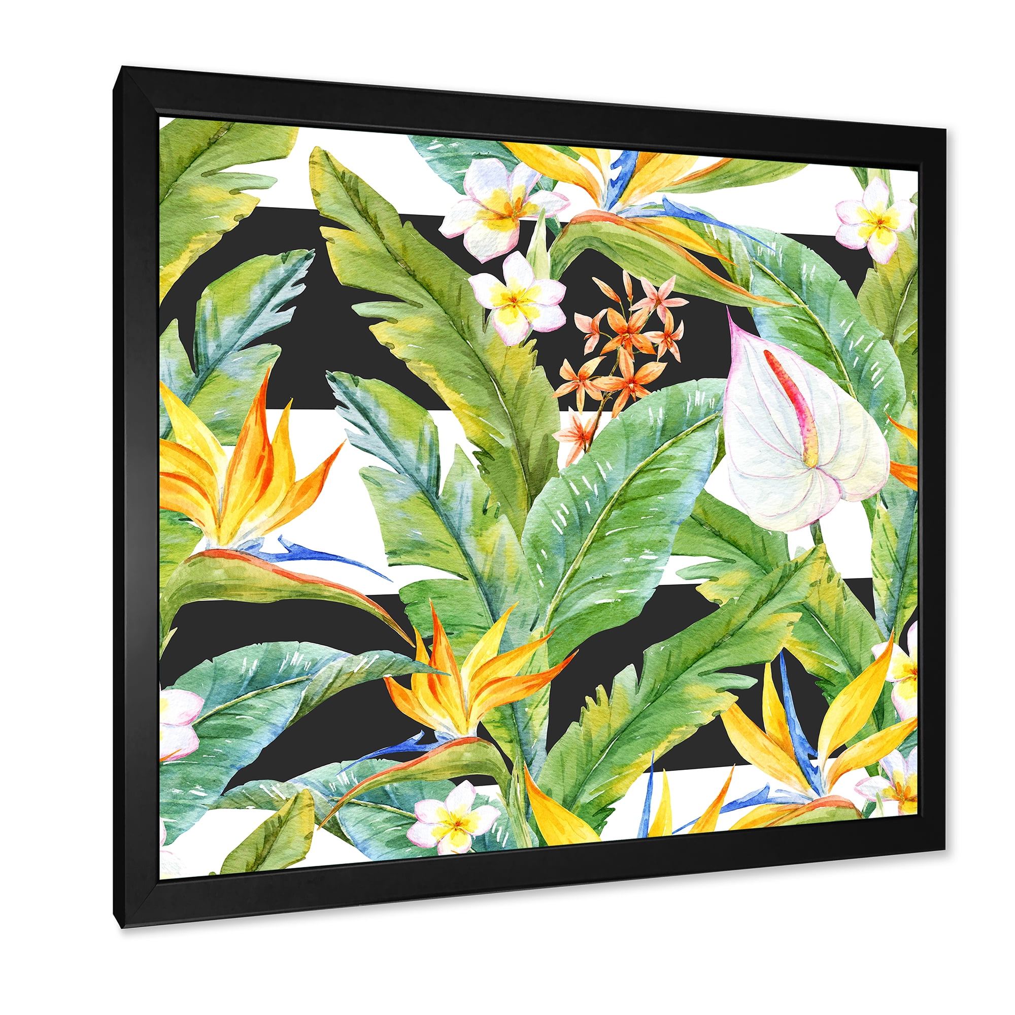 Designart 'Yellow Flowers and Tropical Foliage IV' Modern Framed Art Print