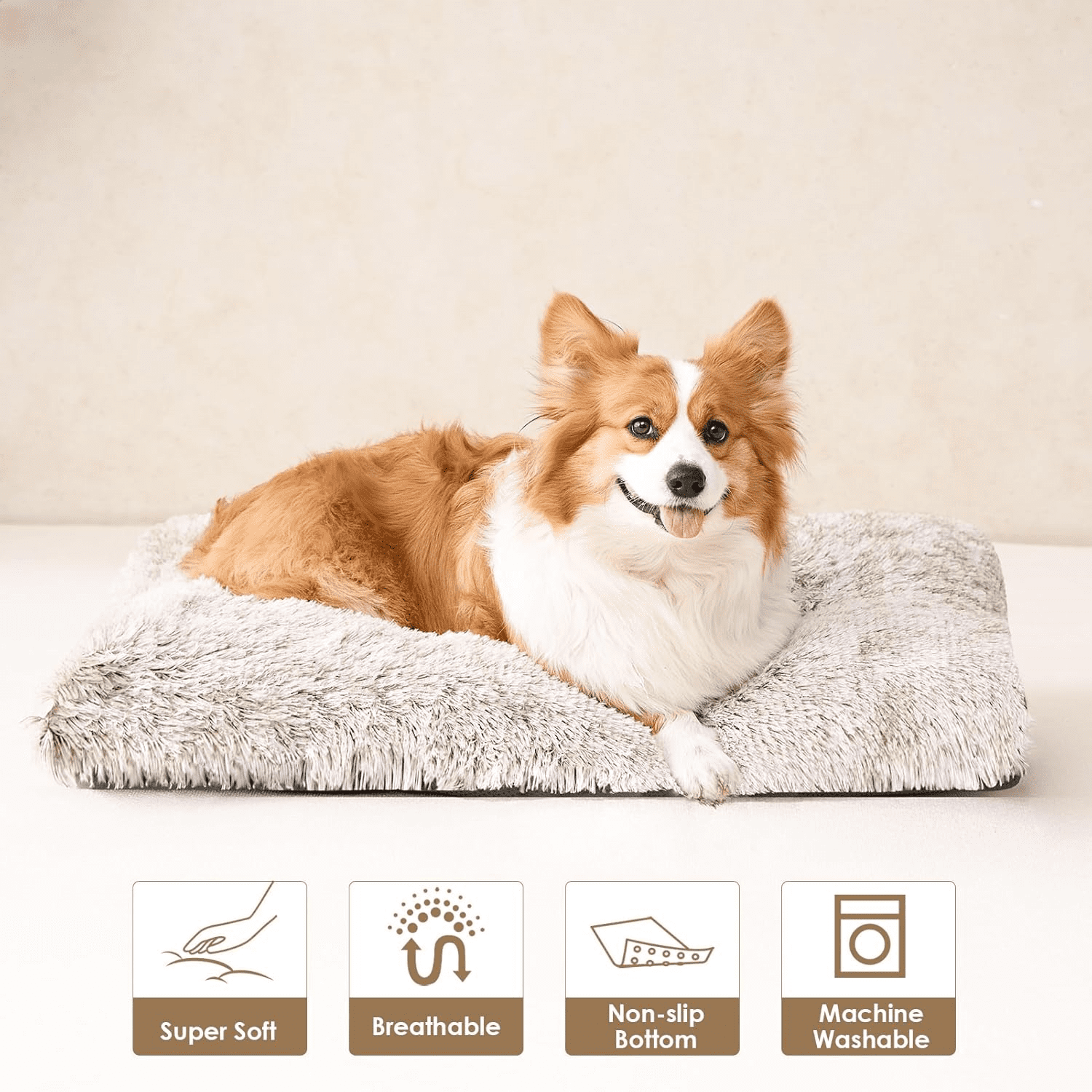 XXL Dog Crate Pad, Plush Faux Fur Bed for Extra Large Dogs, Calming Anti Anxiety XXL Dog Bed, Washable Soft Warm Mat with Non-Slip Bottom