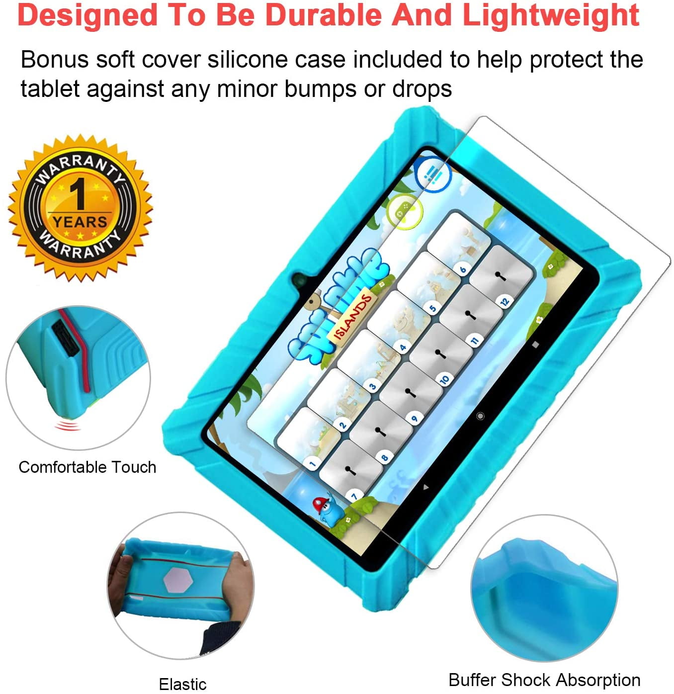 Contixo Kids Tablets Bundle, 7-Inch Android Tablet with Headphones and Sleeve Case, 32GB, Blue