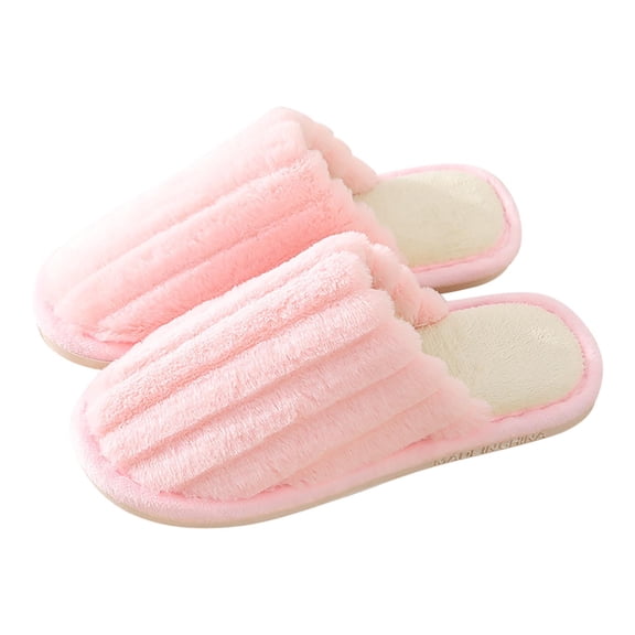 ShiShine Womens Ribbed Fuzzy Slide Slippers Warm Non-Slip Casual Indoor Bedroom Slippers