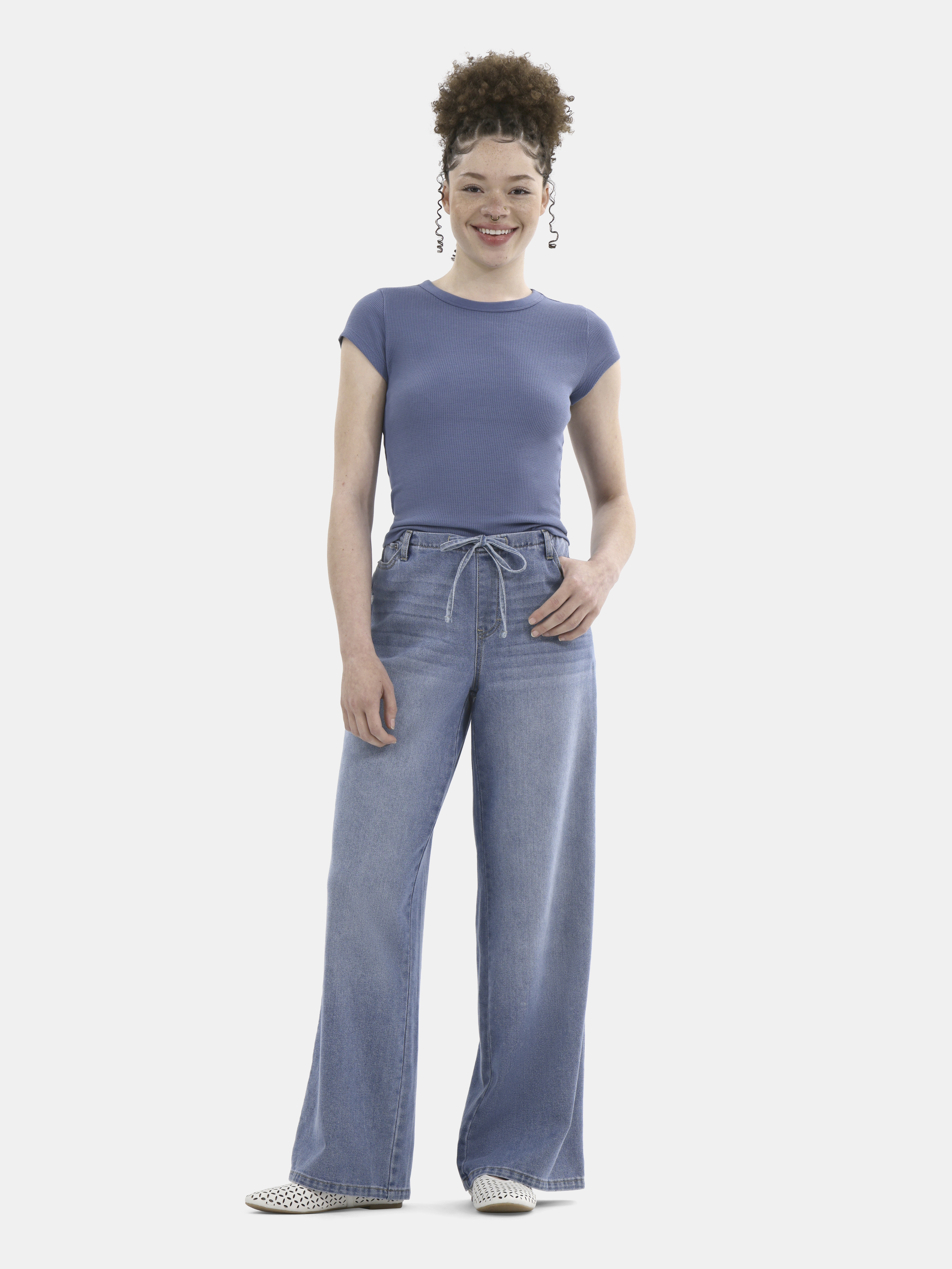 No Boundaries Mini Waistband Wide Leg Pants, 31'' Inseam, Women's
