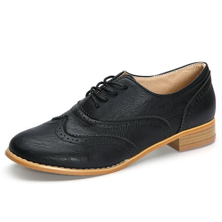 Women Lace Up Wing Tip Oxford College Style Flat