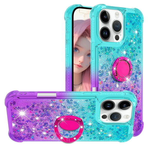 CCSmall for Apple iPhone 16 Pro Max Cute Case with Kickstand for Girls Women, Liquid Glitter Sparkle Bling Phone Case Gradient Floating Quicksand Cover for iPhone 16 Pro Max JB Bluish Violet
