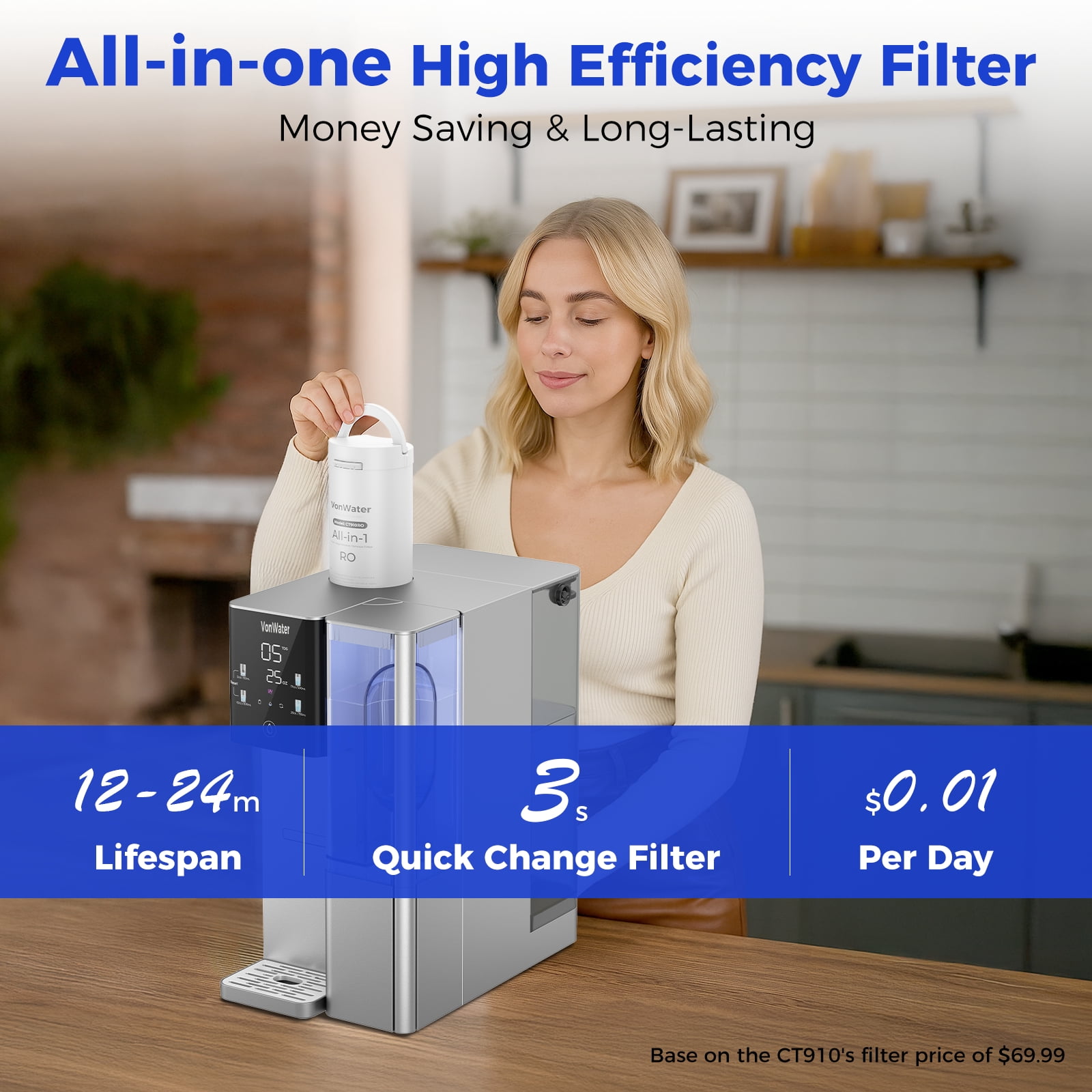 VonWater 528Gallon Countertop Reverse Osmosis Water Filter System, 7 Stage RO Purifier with UV, 3:1 Pure to Drain Water Filtration System