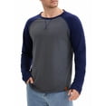 thumbnail image 5 of Men's Long Sleeve Tops Color Block Casual Raglan T-Shirt 2XL Gray Blue, 5 of 6