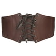 thumbnail image 2 of Brown Elastic Waist Belt Women's Black Wide Elastic Waist Belt Pu Tied Waspie Corset Belts for Women Halloween Costume M, 2 of 6