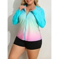 thumbnail image 2 of Charmo Womens Plus Size Long Sleeve Rash Guard Top Zipper Sufing Swim Shirt, 2 of 6