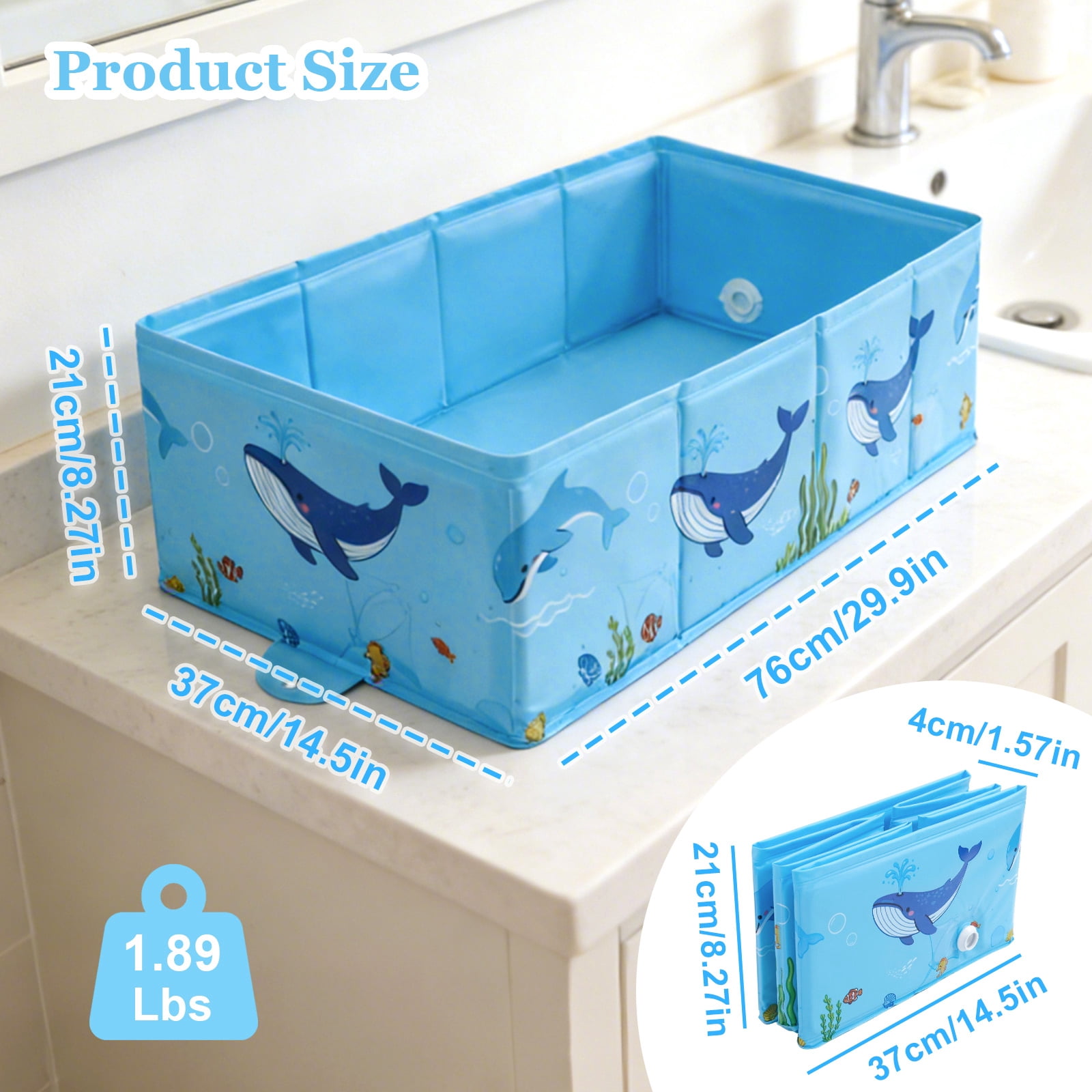 RoamReady Collapsible Foldable Baby Bathtub 6M-4Y Infant Toddler Portable Travel Tub with Quick Drain Plug Space Saving Easy Clean No Assembly Blue
