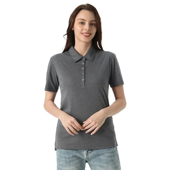 Zfeel Oceanside Heather Polo for Women, Short Sleeve Collared Classic Polo Shirt, Black Heather, S