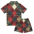 thumbnail image 2 of FORMRS Kids Short Sleeve Top and Pants Pajama Set Unisex Satin 2-Piece Sleepwear, Sizes 5-6Y, Dark Tartan Pattern, 2 of 8
