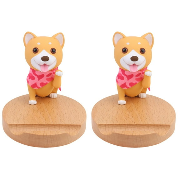 2pcs Dog Cellphone Holder with Wooden Base Universal Smartphone Stand Desktop Phone Bracket ( )