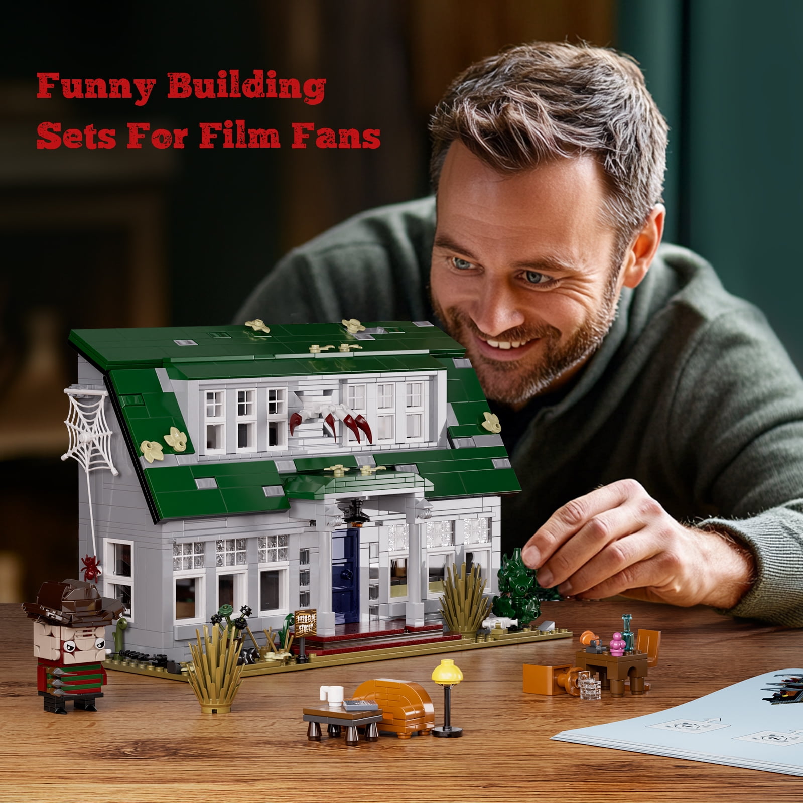 Elm Street House Building Blocks Sets Halloween Horror Decoration Building Toys Gift for Friends and Fans(1099Pcs)
