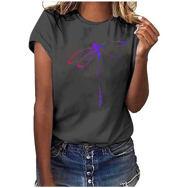 CEHVOM Women's Fashion Summer Round Neck Leisure Short Sleeve Printing Tops