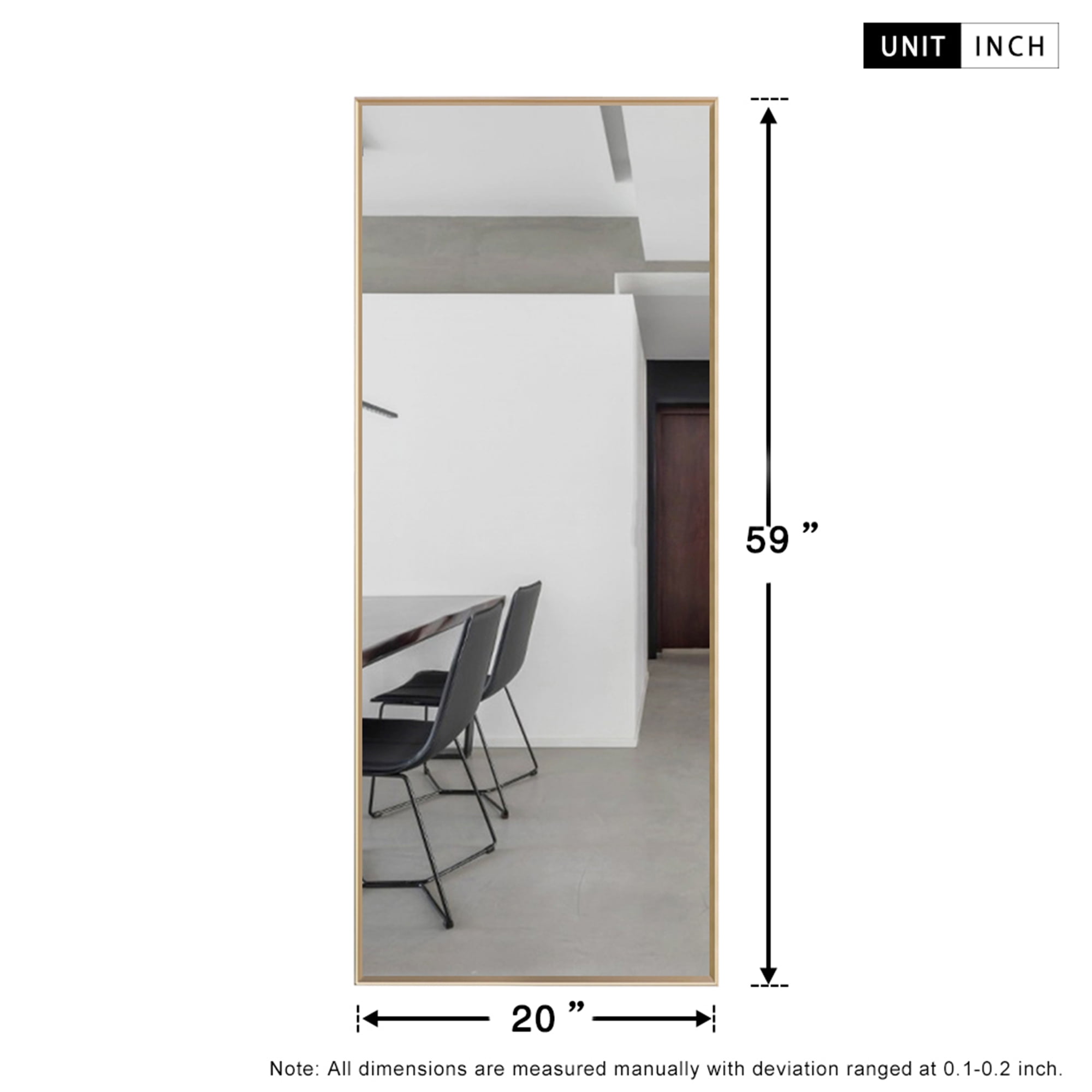59"x19" Rectangular Full Length Floor Mirror with Stand Gold