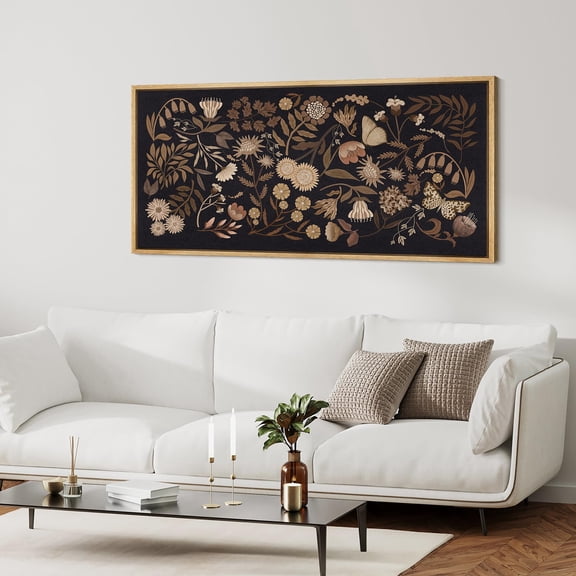 IDEA4WALL Extra Large Framed Canvas Print Wall Art Botanical Elegance Dark Floral Pattern Artwork Nature Vintage Inspired Pastel Antique Fine Art Decorative Relax/Calm for Rooms Decor - 60"x30"