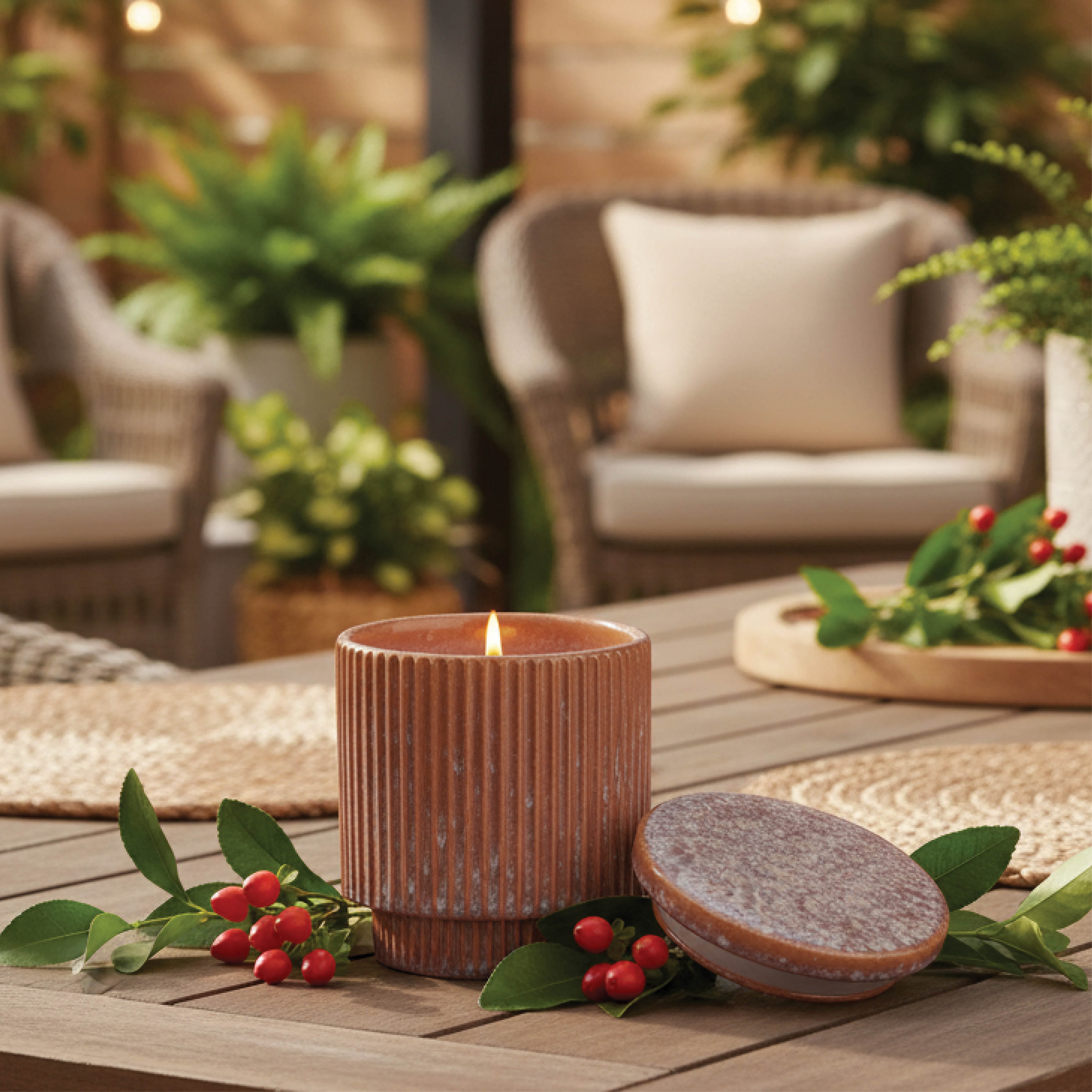 Better Homes & Gardens Ribbed 15 oz Single-Wick Pink Berries & Citronella Outdoor Jar Candle