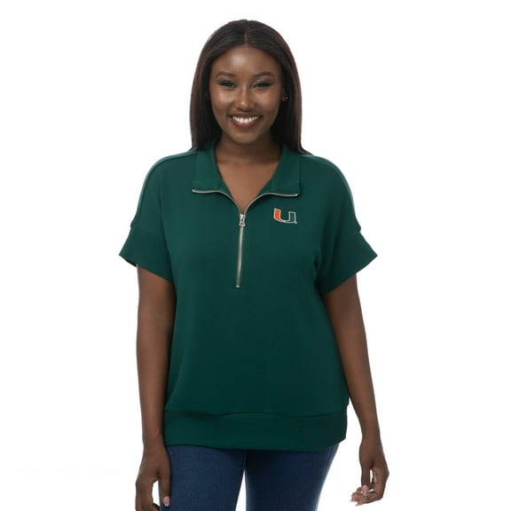Women's ZooZatz Green Miami Hurricanes Tri-Blend Quarter-Zip Flowy Top