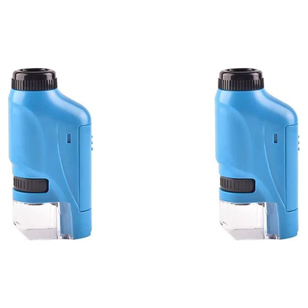 Bewildely Microscopio para niños de mano 60-120X aumento juguetes educativos portátil LED Microworld juguete con lupa que funciona con batería Azul 2Conjunto