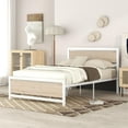thumbnail image 3 of Bellemave Industrial Full Bed Frame, Metal Platform Bed with Wood Headboard and Footboard, Rustic White, 3 of 10